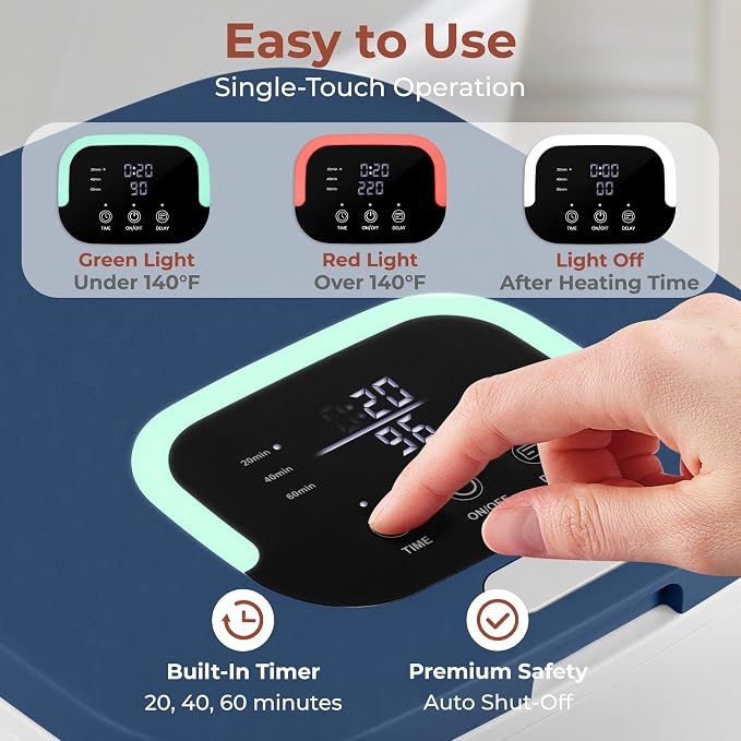 SereneLife Towel Warmer Bucket - Compact 23L Bathroom Towel Heater w/Essential Oils Disc Holder, Adjustable Timer, Auto Shut-Off, Power Cord Storage & LED Display, Fits 2 Oversized Towels (Blue)
