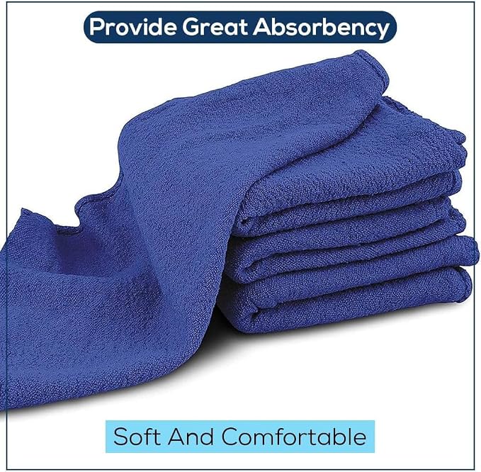 Simpli-Magic Cotton Shop Towels 14"x12" (90 Pack) – Reusable Cleaning Shop Rags for Automobiles, Industries, Garage and Homes (Blue)