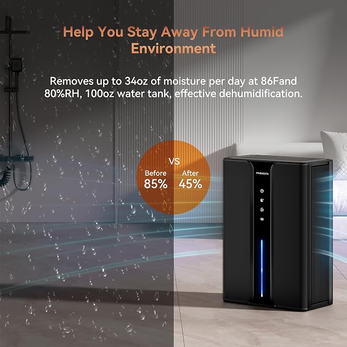 PTHRAOUTA Home Dehumidifier with Drain Hose, (950 sq.ft) 95oz Quiet dehumidifier for Bathroom Bedroom, with Air Reusable Filter Indoor deshumidificador for Basement RV Closet