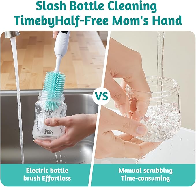 Electric Bottle Brush Cleaner with Drying Rack & LED Display, Rechargeable Baby Bottle Cleaning Kit, 360° Automatic Bottle Washer for Travel & Home, Silicone Spin Brush Set for New Parents, Green