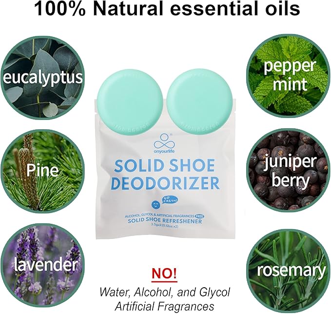 OnYourLife Natural Shoe Deodorizer Balls - Natural Odor Eliminating Shoe Deodorizers, Long Lasting Freshness, Invigorating Mountain Meadow Fragrance, 2 Pack 4 Pieces