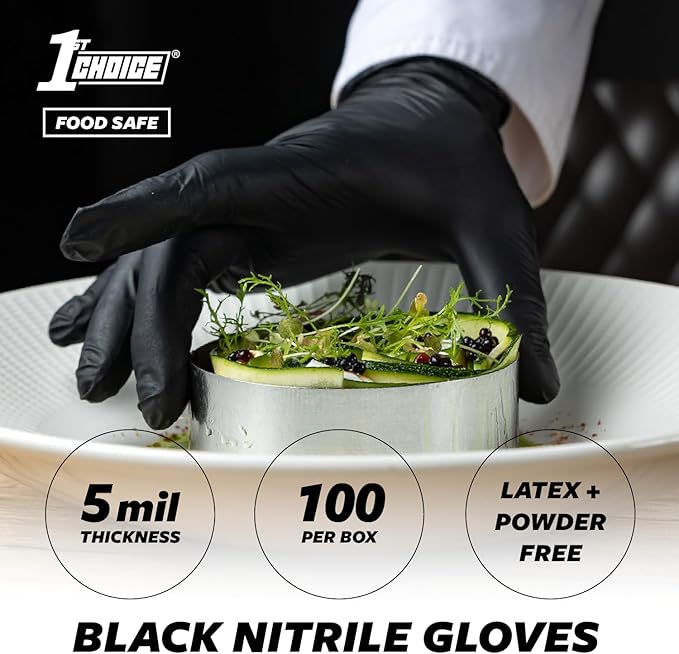 1st Choice Black Nitrile, XL Disposable Gloves, 5 Mil for Cooking, Cleaning, Automotive, Industrial, Food Prep, Case of 1000