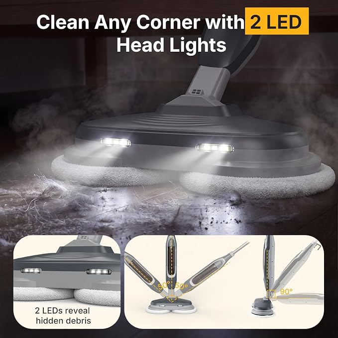 NEWBULIG Steam Mop, All-in-One Steam Mops for Floor Cleaning with Rapid Re-heat, Self-Standing Floor Steamer, 4 Rotating Scrub Pads, 2 LED Headlights, for Hardwood Floors & Tile