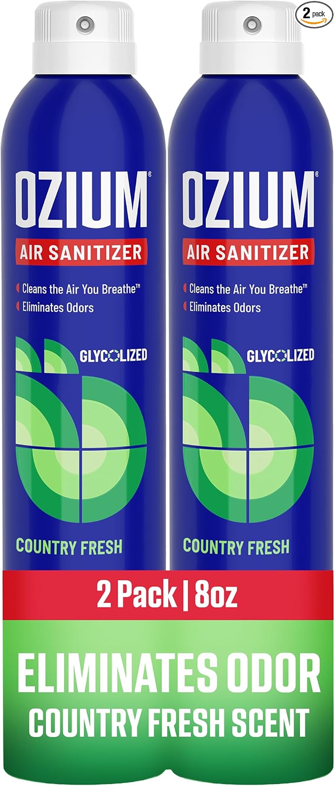 Ozium Air Sanitizer Spray - Room Odor Eliminator for Home, Car, and Office - Country Fresh Air Cleaner - 8 oz Can - 2 Pack
