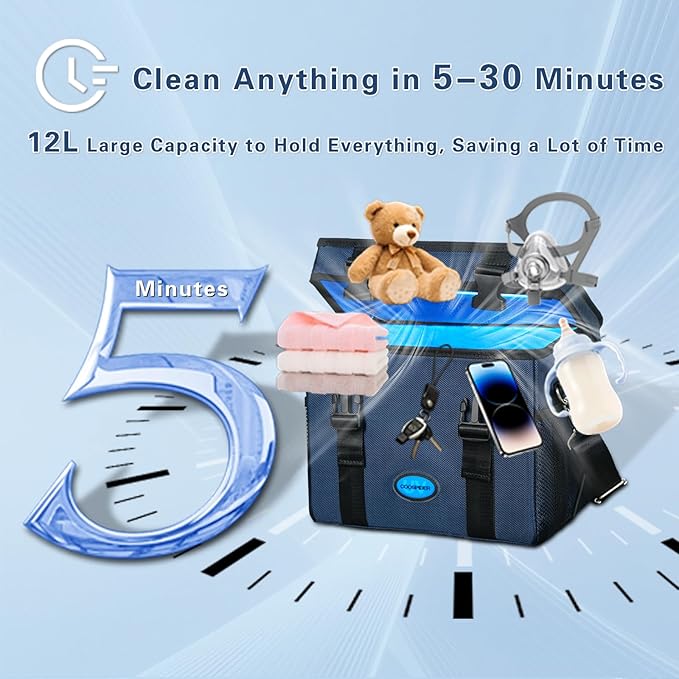 UV Light Sanitizer Box Ozone Free, 12L/3.17 gal Portable Sanitizing and Cleaning UVC Bag with 3-Level Timer,Foldable UV Cleaner Machine for Toys, Clothing, Microphones, with 5V3A Upgraded Charger