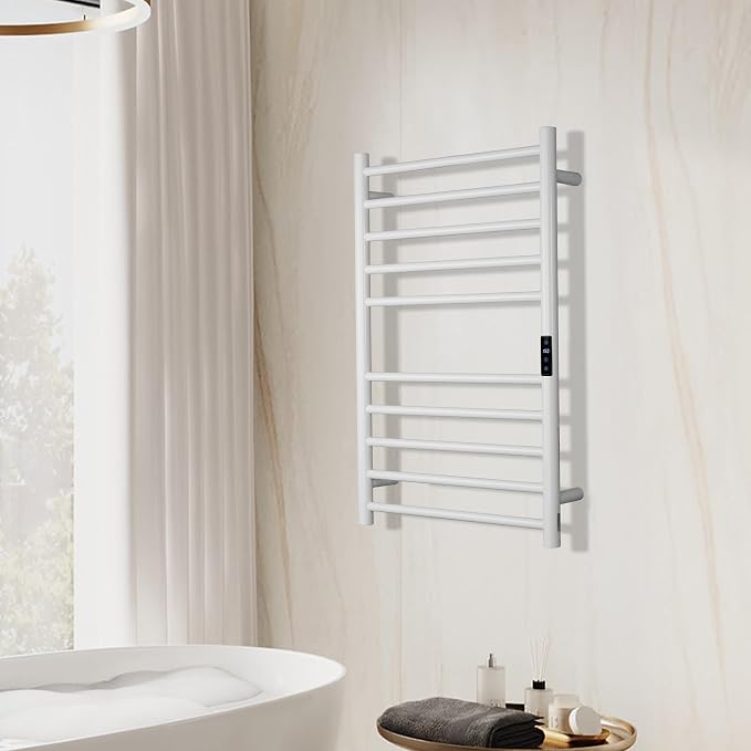 Electric Towel Rack with Voice Control for Alexa & Google Home,TUYA-Wall-Mounted Bathroom Heating Towel Warmer,Stainless Steel Material,31.5x20.08x4.41in,Plug-in,White,10 Bars