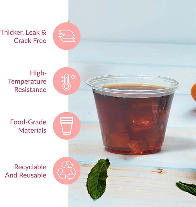 Prestee Clear Plastic Cups – 9oz Disposable PET Water, Wine, and Drink Glasses – Crystal Clear, Durable, Recyclable Party Cups – 100 Count for Holiday, Events, Coffee Shops, Restaurants