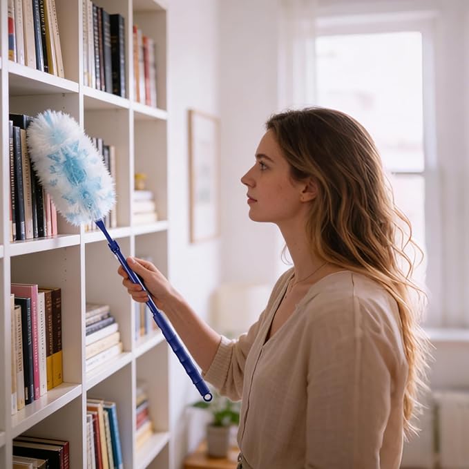 200PCS Duster Refills with 1Pack 23.6"-29.5" Telescopic Handle(15cm Extension), Disposable Electrostatic Dusters for Cleaning Office, Home, Blinds, Ceiling Fans, Furniture
