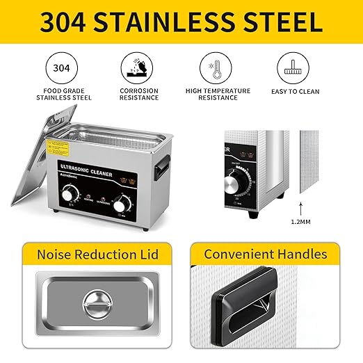 Commercial Ultrasound Cleaning Machine with Knob, 4L Professional Ultrasonic Cleaner, 40kHz with Heater and Timer for Tools, Jewelry, Watches, Glasses, Dentures, and Small Metal Parts