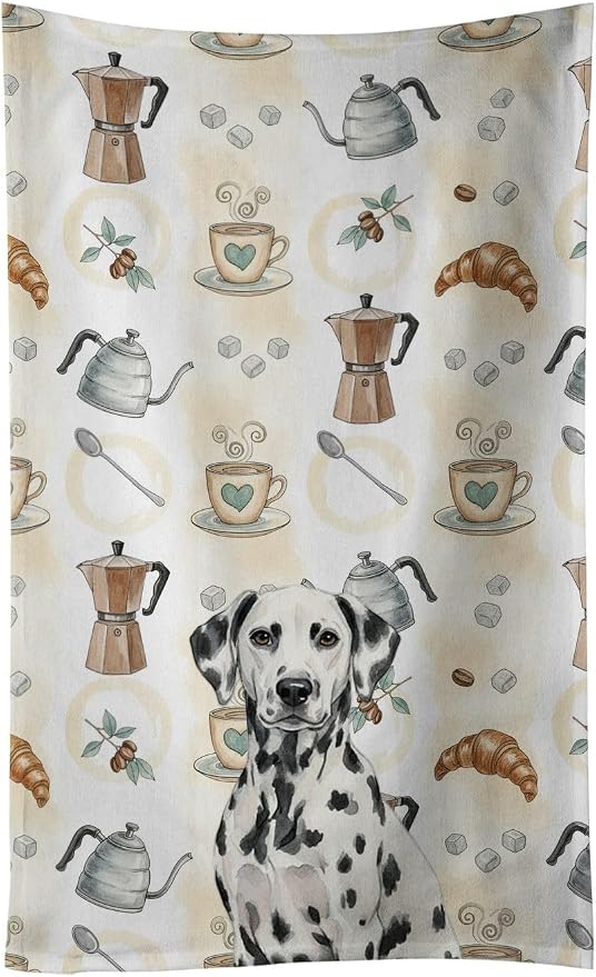 Caroline's Treasures Dalmatian Coffee Bar Kitchen Towel Velour Plush Front and Cotton Loop Back Machine Washable