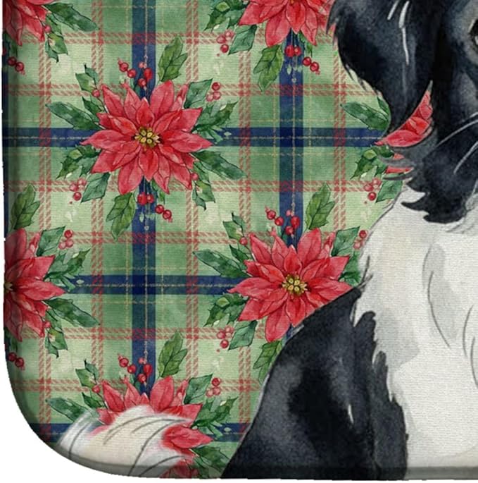 Caroline's Treasures Black and White Japanese Chin Christmas PoinsettIas Dish Drying Mat Absorbent Dish Drying Mat Pad for Kitchen Counter Dish Drainer Mat for Countertop, 14 x 21", Multicolor