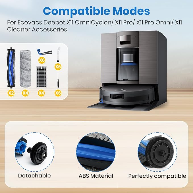 X11 Replacement Parts for Ecovacs Deebot X11 OmniCyclone X11 Pro Omni X11 Pro X11 /T80s/ T80s Omni Vacuum Robotic Parts with 2 Roller Brush,4 Mop,4 HEAP,6 Side Brushes,1 Screwdriver,1 Brush