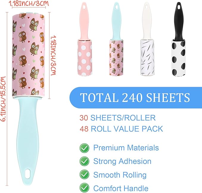Hushee 48 Pcs Mini Lint Rollers for Pet Travel Size Clothes Roller Hair Lint Removers Sticky Tool for Clothes, Gift Bags, Pet Hair Removal