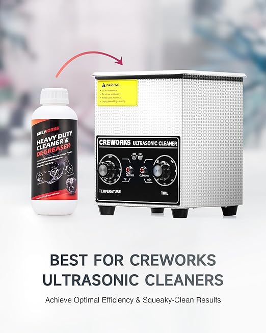 CREWORKS Ultrasonic Cleaner Solution for Carburetors and Engine Parts, 34 fl oz Ultrasonic Cleaning Solution Works with Ultrasonic Machines, Extra Concentrated Cleaning Fluid for Industrial Use