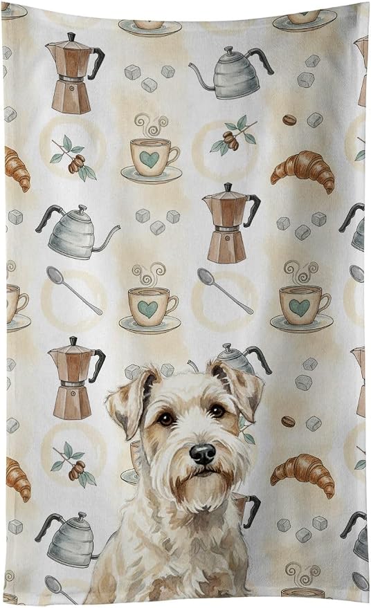 Caroline's Treasures Sealyham Terrier Coffee Bar Kitchen Towel Velour Plush Front and Cotton Loop Back Machine Washable