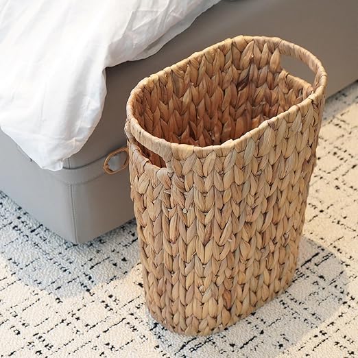 PINXIURY Bathroom Wicker Trash Can Wicker Waste Basket with Built-in Handles Water Hyacinth Hand Woven Garbage Can for Bedroom Office Kitchen 100% Handmade,5 Gallon