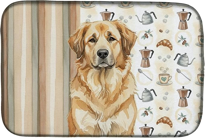 Caroline's Treasures Sandy Leonberger Coffee Bar Dish Drying Mat Absorbent Dish Drying Mat Pad for Kitchen Counter Dish Drainer Mat for Countertop, 14 x 21", Multicolor