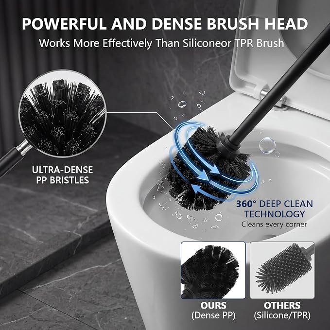 Toilet Brush and Holder Set,304 Stainless Steel Heavy Duty Toilet Brush,Extra Long Handle Toilet Bowl Brush and Holder for Bathroom,Durable,Deep Cleaning,Extra Dense Bristles (Brushed Nickel)