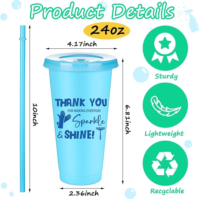 Meanplan 24 Pcs Appreciation Gifts Bulk 24 oz Plastic Tumbler with Lids and Straws Thank You Cups Travel Mugs Inspirational Gifts for(Housekeepers Week)