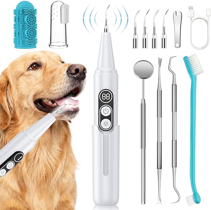 Dog Plaque Remover for Teeth, Pet Ultrasonic Cleaner with LED Light & Stand, 5 Modes, Pet Teeth Cleaning kit, Suitable for Dogs and Cats