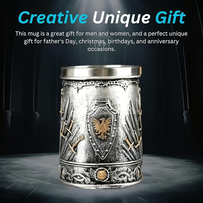 Rite Edge Medieval Swords Mug | Stainless Steel & Resin | Unique Sword Design | Ideal for Collectors & Fantasy Lovers | Durable Drinkware