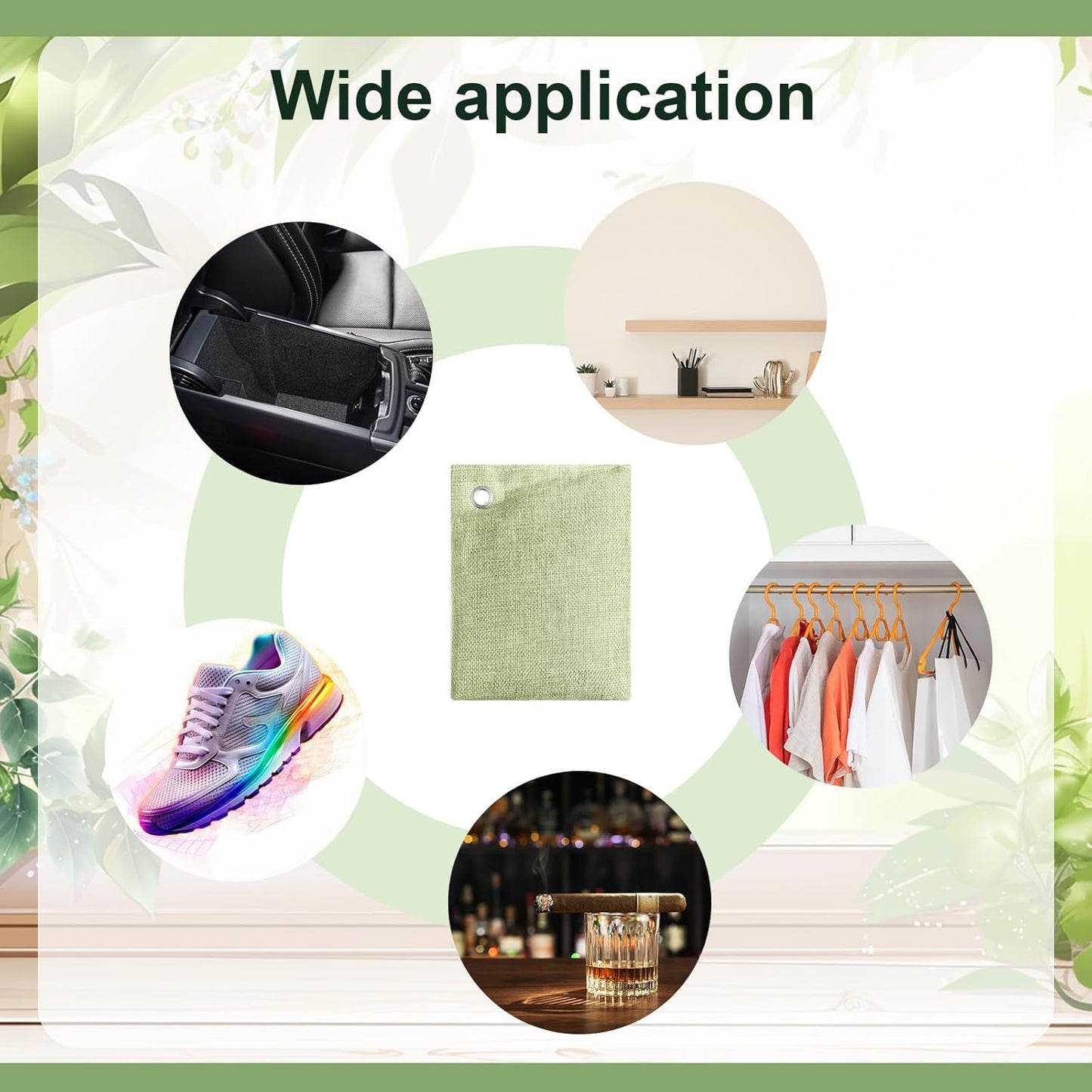 Nuanchu 24 Pcs Activated Charcoal Odor Absorber 50g/100g/200g, Air Purifying Bamboo Charcoal Bags, Natural Shoe Odor Absorber, Deodorizer Absorbers for Fresh Car Home Closet Pet Basement Smell(Green)