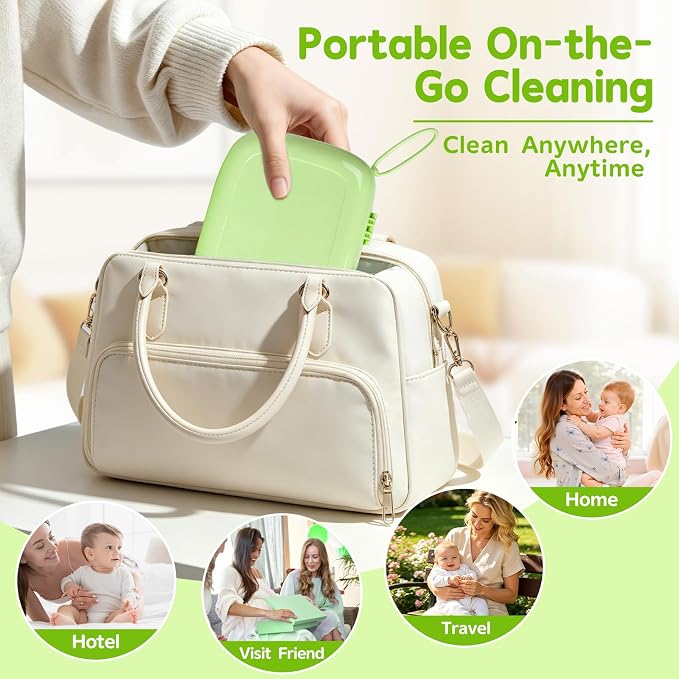Electric Bottle Brush Cleaner,Portable Electric Baby Bottle Brush Cleaner with Storage Box,Long Battery Life,IPX7 Waterproof,Rechargeable Baby Bottle Cleaning kit for Home & On-The-Go(Avocado Green)