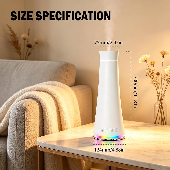 160ML Waterless Scent Diffuser Kit，Included 5 * 20ml Hotel Oils | 7-Color LED ,Remote control , Covers 1500 Square feet, Homes, Offices, Hotels, spas.