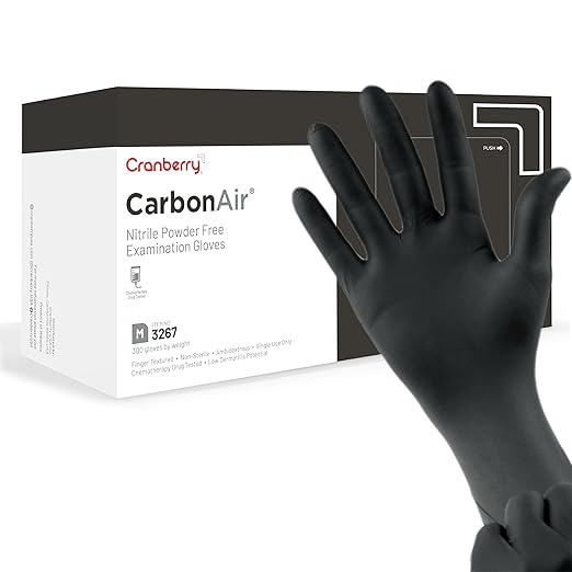 Cranberry Carbon Air Black Nitrile Gloves Disposable, Latex Free Powder Free, Dental & Medical Exam & Food Safe Gloves, 2.5 Mil – Chemo Rated, Fentanyl Resistant, Low Dermatitis (Medium, 300 Count)