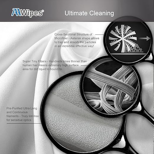AAwipes Superfine Microfiber Wipes Knitted Cleanroom 9"x9" (100 Pcs/Bag, 200gsm, Polyester) Upgraded Lint Free Cloths for Fiber Optics, Laser Sealed Edge Class 100 Cloths (MF20009)
