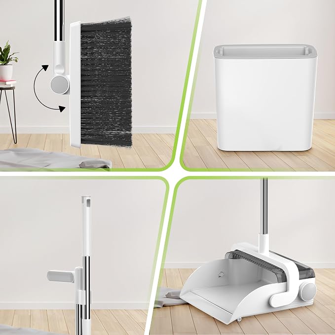 DustDockPro: Self-Emptying Broom and Dustpan Set with Built-in Trash Can – Hands-Free No-Bend Disposal, Upright Sweeper with Comb Teeth for Pet Hair, Long Adjustable Handle, Floors, Tile & Kitchen