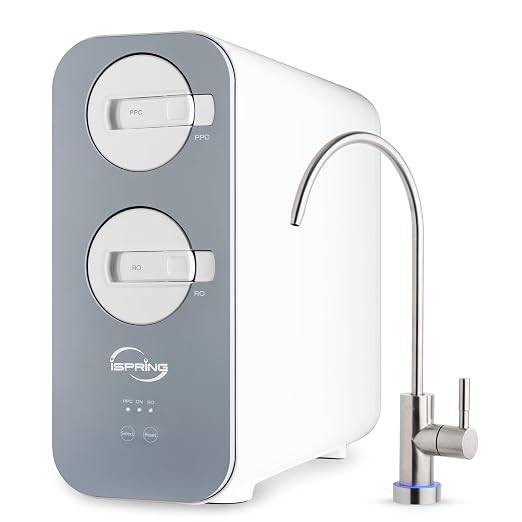 iSpring RO800G Tankless Reverse Osmosis System, 800 GPD Under Sink Water Filter with 2.5:1 Pure to Drain Ratio, TDS & PFAS Reduction, Space Saving Design, Includes Brushed Nickel Faucet