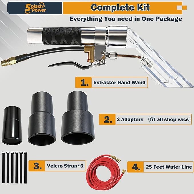 Universal Fit Any Existing Shop Vac Hose Extractor Kit Better Attachment Wet-dry Vacuums with 2-1/2" 1-7/8" 1-1/4" Adapter for Carpet Cleaning, Upholstery & Auto Detailing