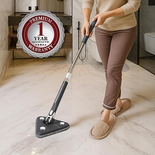 OVENTE Wall Cleaner Mop with 50" Adjustable Handle, Squeegee, Reusable and Easy to Clean Microfiber Pad, 360° Triangular Cleaning Tool Duster for Painted Walls/Baseboard/Window/Floor, Grey CTM311GY