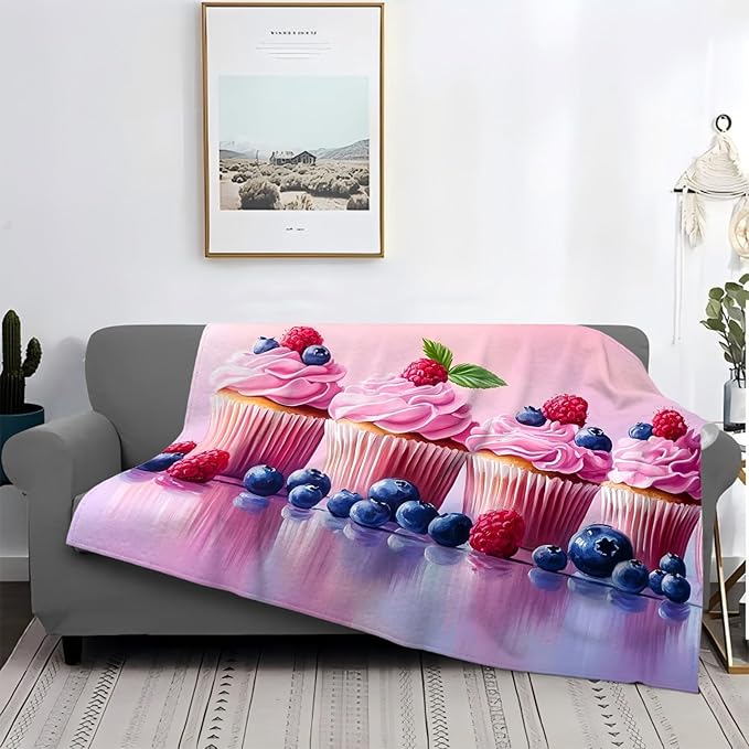 Tijuboni Pink Cupcakes Throw Blanket Dessert Gifts for Girls Women Boys Men Kids Adults Soft Flannel Fleece Blanket for Couch Sofa Bed Home Decor 40"x50"