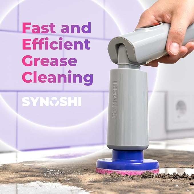 Synoshi PRO Electric Spin Scrubber & Magic Melamine Sponge Heads (3 Units), Bathroom and Shower Scrubber, Kitchen Cleaning, Adjustable Angles, 2 Speed