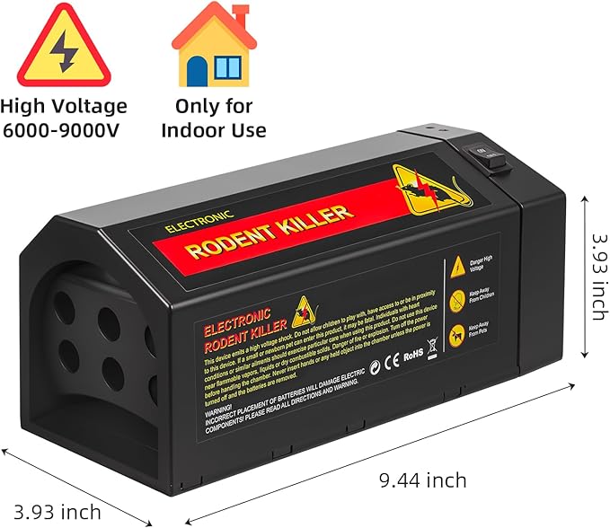 Electric Mouse Trap Zapper Powerful Rat Traps Indoor for Homes with Anti-Escape Door, Effective & Reusable Humane Rodent Zapper Electric Mice Trap Shock Killer for Home Kitchen Garage,No Touch, Black