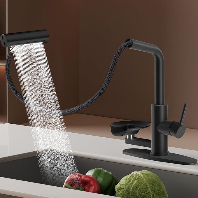 SINGSUO Pull Down Kitchen Faucet with Glass Rinser, 4 Spray Modes Kitchen Faucets with Pull Out Sprayer & Cup Washer, High Pressure Single Handle Bar Sink Faucet 1 or 3 Hole