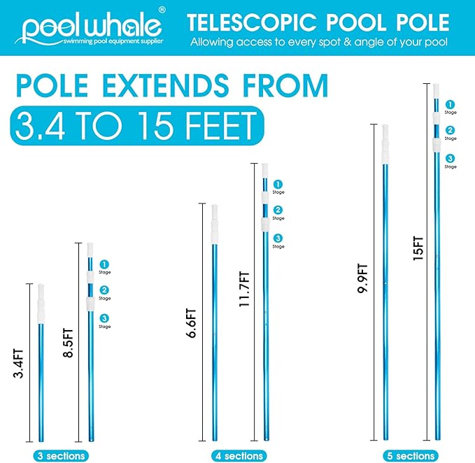 POOLWHALE Fine Mesh Pool Net with 15 Ft Telescopic Pool Pole