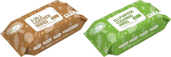 Air Jungles 3in1 Leather Cleaner Wipes 70 Count (Pack of 1), and All Purpose Car and Home Cleaning Wipes 70 Count