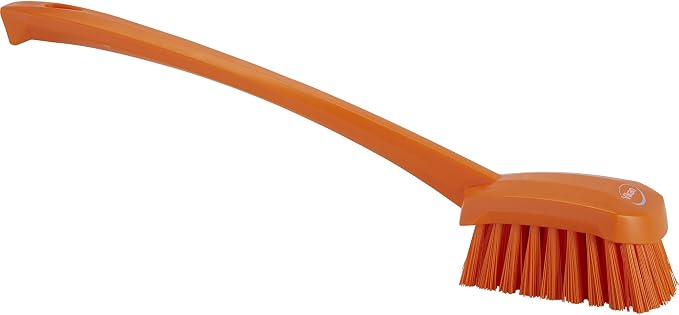 Vikan 2 3/4 in W Scrub Brush, Stiff, 11 51/64 in L Handle, 4 1/2 in L Brush, Orange, Plastic 41867-1 Each