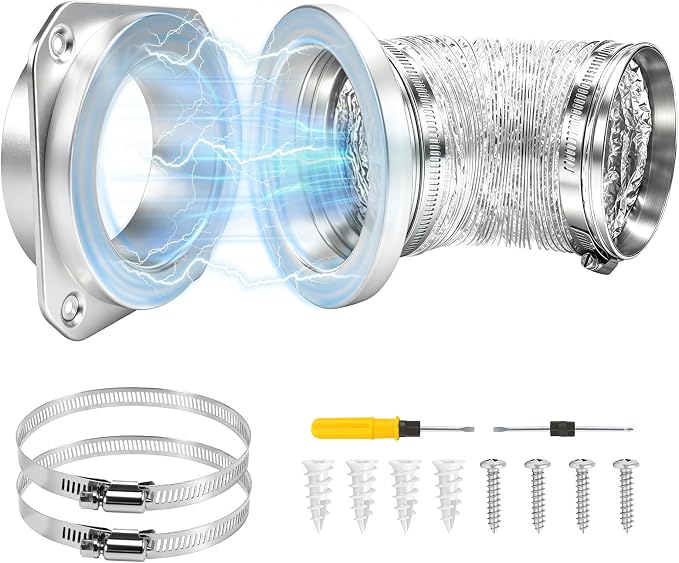 Magnetic Dryer Vent Hose Connector Kit Quick Coupling for Tight Space Including Flexible 3.3ft 4" Duct & two Clamps Easy to Clean for Laundry Room,Apartment Secadora Pipe Connection Exhaust Coupler