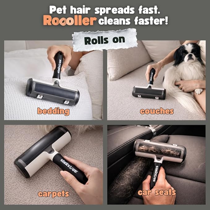 Claws & Co. Pet Hair Remover Roller: USA Owned Brand – Magic Pet Hair Removal Tool for Dog and Cat Hair – Reusable Lint Remover Roller Works on Clothes, Couches, Carpets and Car Seats