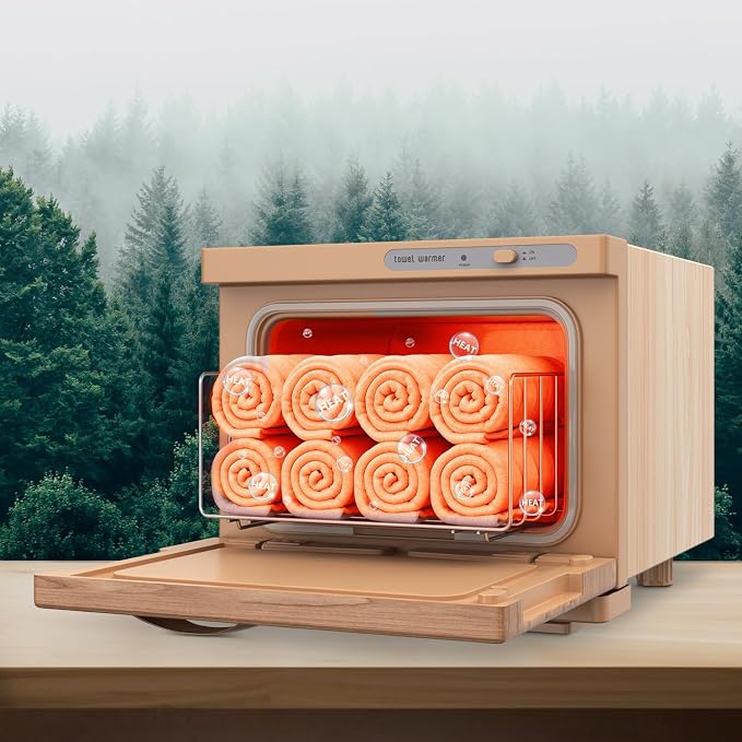 Towel Warmer Cabinet, 8L Hot Spa Small Towel Warmer Heating Use for Facial Spa, Hair Beauty, Salon Equipment and Home - Wood-like