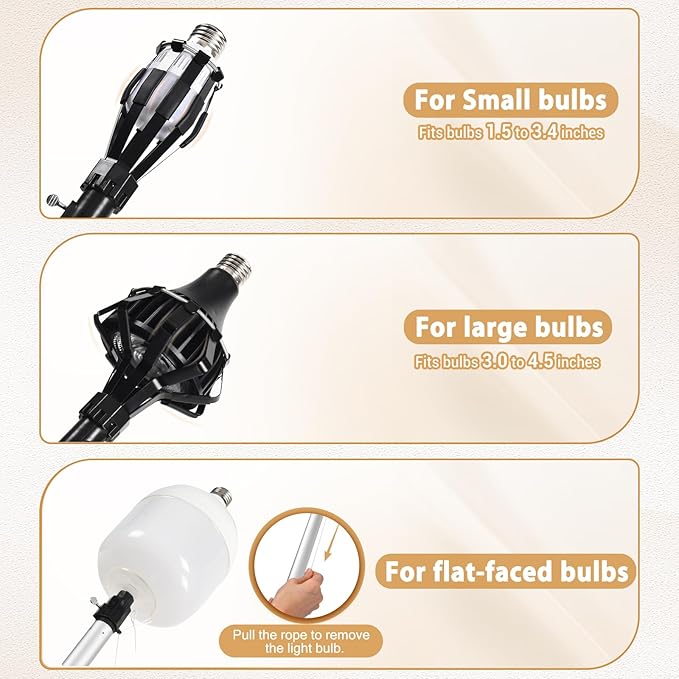 GADFISH 26FT Reach Light Bulb Changer for High Ceilings, 5-20FT Extension Pole, High Ceiling Light Bulb Changer Pole with Baskets and Suction Cup for High Ceilings and Recessed Lights