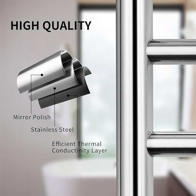 Freestanding Towel Warmer 10 Bars Plug-in Option 3 Working Modes Mirror Polished Stainless Steel 24" W 34" H