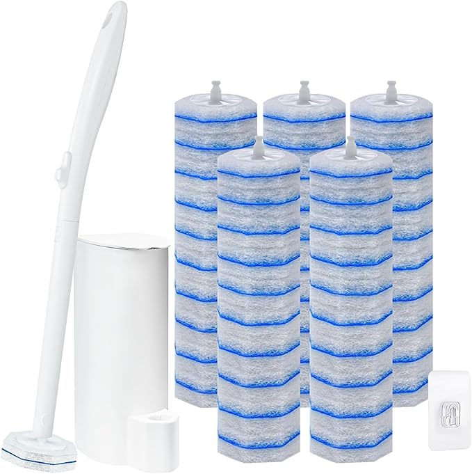 Disposable Toilet Brush and Holder Set, with 50 PCS Toilet Bowl Wand Refills for Clorox, Wall Mounted Disposable T-oilet Bowl Wand Kit, for Bathroom, Sink & Bathtub, Touchless T-oilet Cleaning System