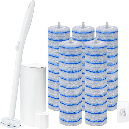 Disposable Toilet Brush and Holder Set, with 50 PCS Toilet Bowl Wand Refills for Clorox, Wall Mounted Disposable T-oilet Bowl Wand Kit, for Bathroom, Sink & Bathtub, Touchless T-oilet Cleaning System
