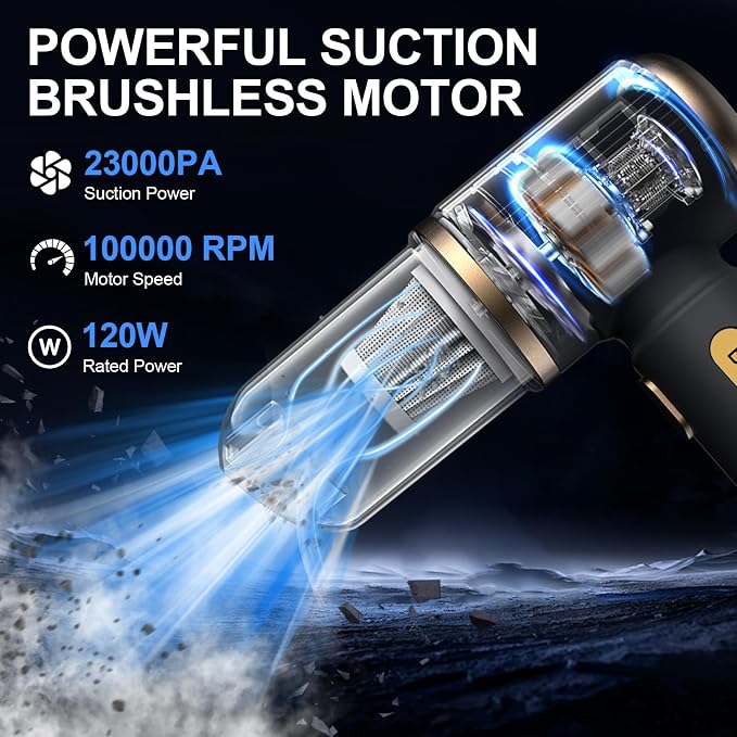Handheld Car Vacuum Cordless Rechargeable 23000 Pa, 4in1 Handheld Strong Power Suction/Blow Vacuum Cleaner Portable Small Mini, Multi-Nozzles USB Hand Held for Pet/Car/Furniture/Home/Kitchen