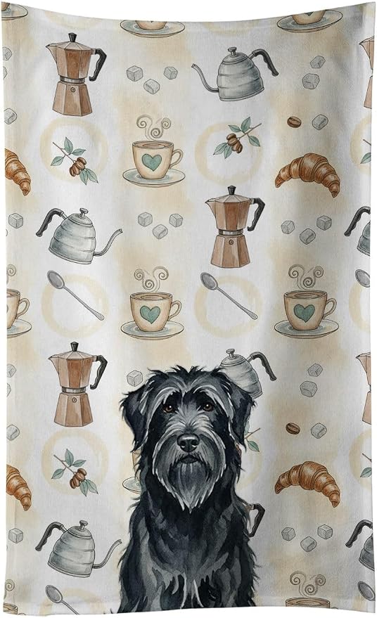 Caroline's Treasures Black Briard Coffee Bar Kitchen Towel Velour Plush Front and Cotton Loop Back Machine Washable